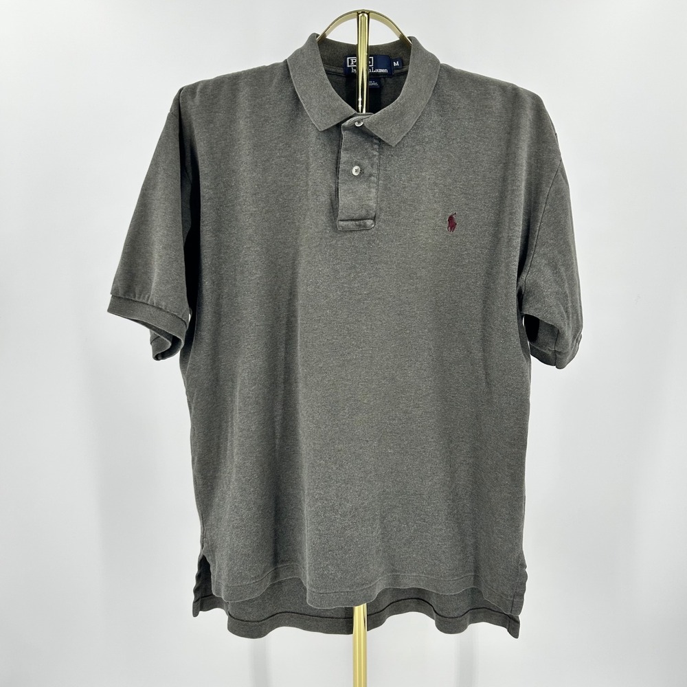 Polo Ralph Lauren Mens Medium Gray Short Sleeve Cotton Polo Shirt Burgundy Pony